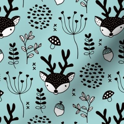 Winter woodland reindeer forest cute deer christmas theme blue