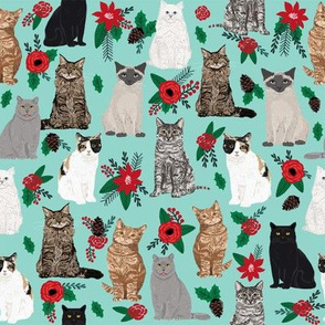 Christmas Cats fabric xmas holiday mistletoe and holly