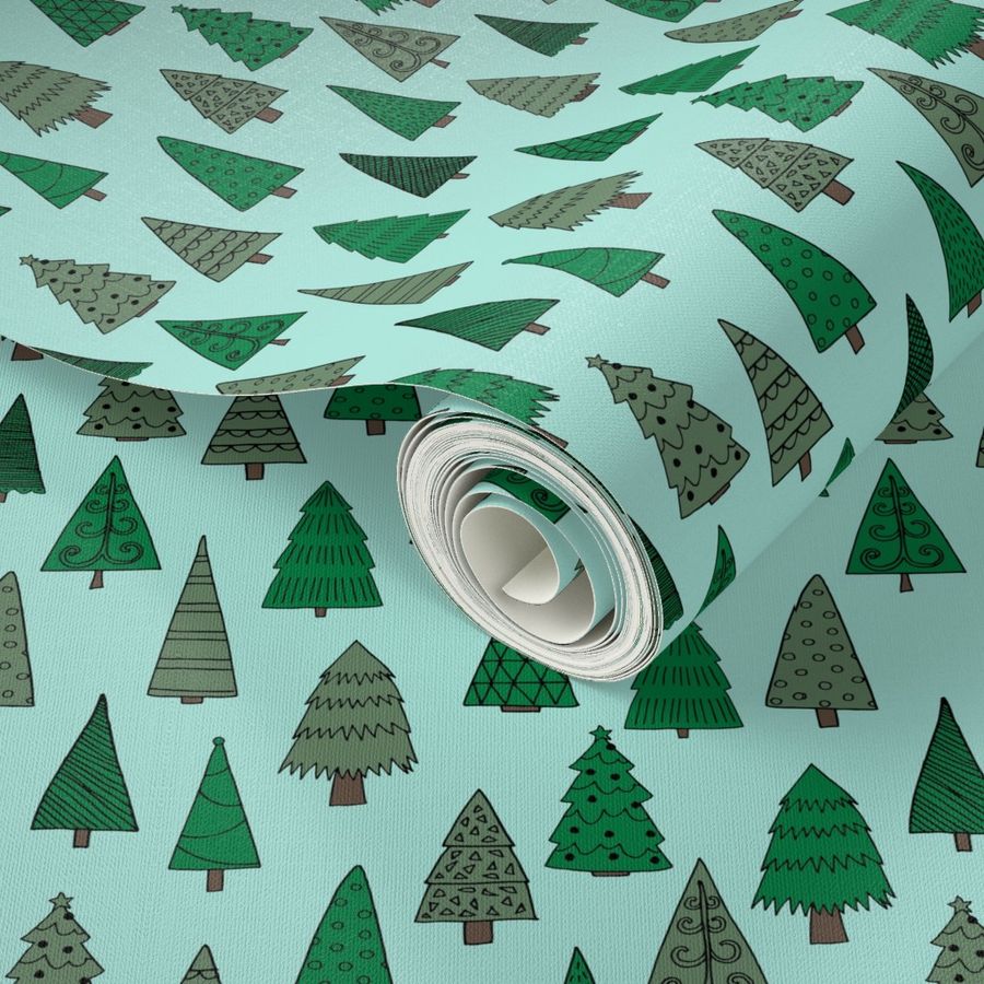 christmas trees // mint and green christmas tree forest cute christmas xmas holiday andrea lauren fabric by andrea lauren