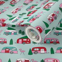 christmas camper // cute retro camper vintage christmas design cute mint and pink campers christmas florida tropical flamingos by andrea lauren