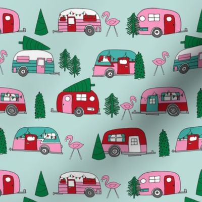 christmas camper // cute retro camper vintage christmas design cute mint and pink campers christmas florida tropical flamingos by andrea lauren