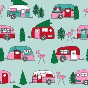 christmas camper // cute retro camper vintage christmas design cute mint and pink campers christmas florida tropical flamingos by andrea lauren