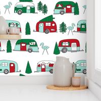 christmas camper // red and green christmas retro caravans cute campers flamingos camper andrea lauren fabric andrea lauren design