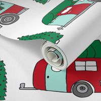 christmas camper // red and green christmas retro caravans cute campers flamingos camper andrea lauren fabric andrea lauren design