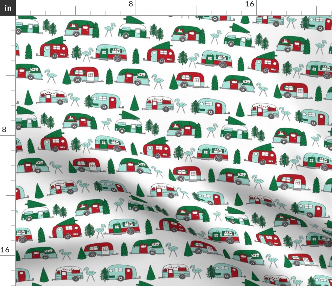 christmas camper // red and green christmas retro caravans cute campers flamingos camper andrea lauren fabric andrea lauren design