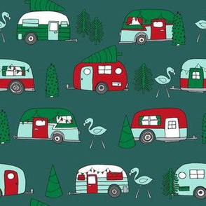 christmas camper // cute camping caravan retro flamingo cute holiday xmas design by andrea lauren christmas