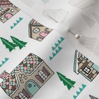 gingerbread houses // gingerbread house cute mint and pink food illustration holiday xmas christmas fabric by andrea lauren