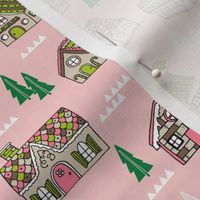 gingerbread houses // cute pink holiday christmas fabric hand-drawn food illustrations andrea lauren design christmas gingerbread house