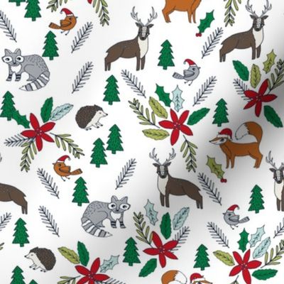 christmas woodland // forest trees woodland xmas christmas fabrics cute woodland poinsettia christmas florals 