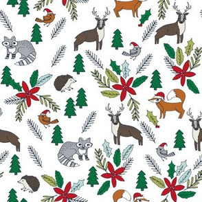 christmas woodland // forest trees woodland xmas christmas fabrics cute woodland poinsettia christmas florals 