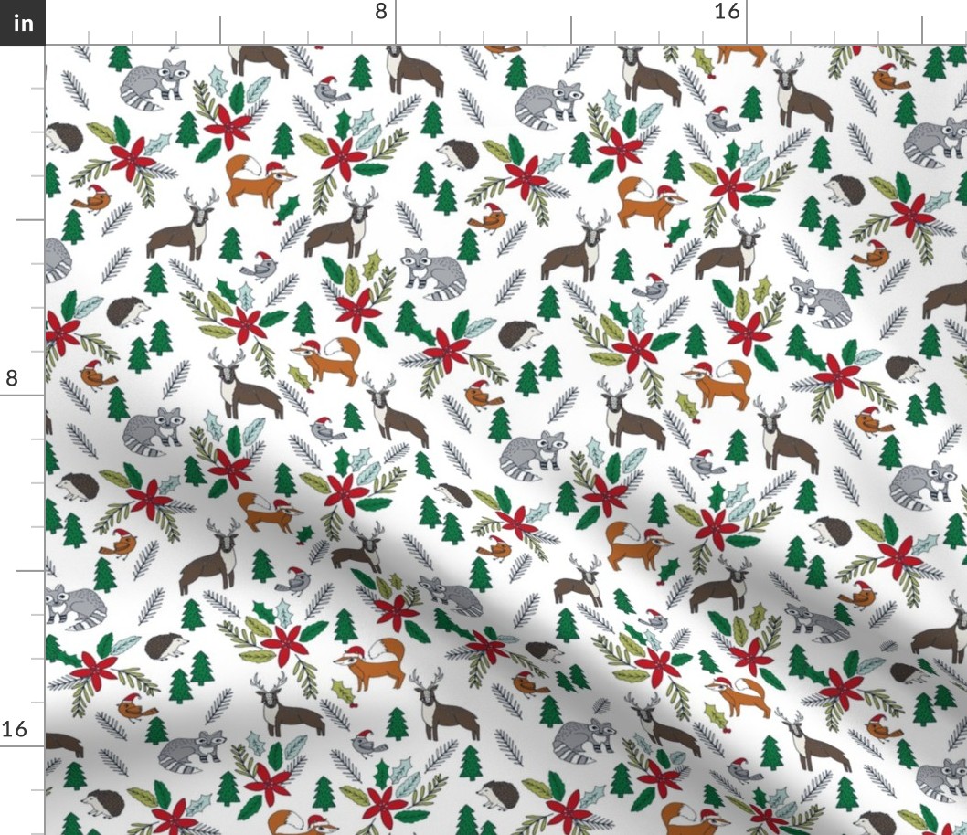 christmas woodland // forest trees woodland xmas christmas fabrics cute woodland poinsettia christmas florals 