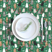 Cat Christmas fabric cat lady xmas catsmas candy cane stocking  green