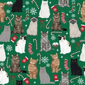 Cat Christmas fabric cat lady xmas catsmas candy cane stocking  green