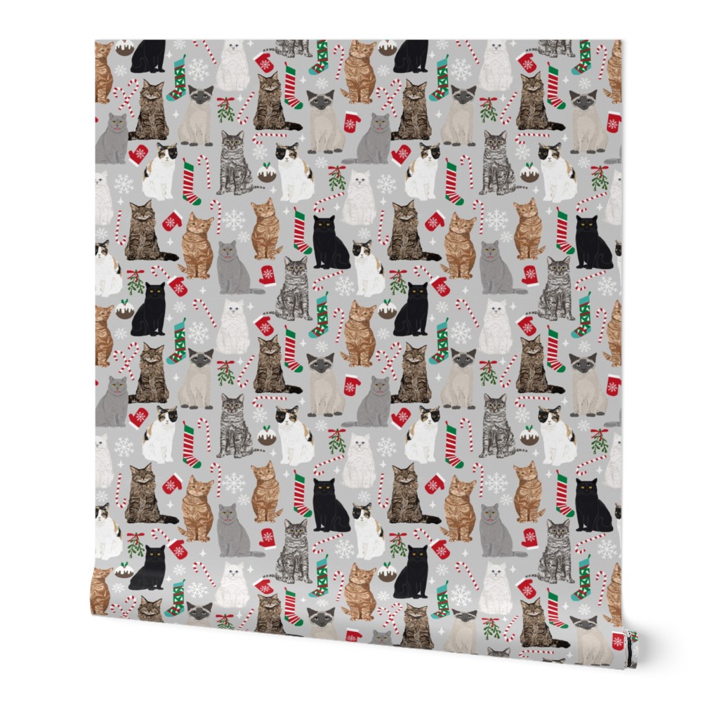 Christmas Cats fabrics christmas stocking candy cane mistletoe xmas grey