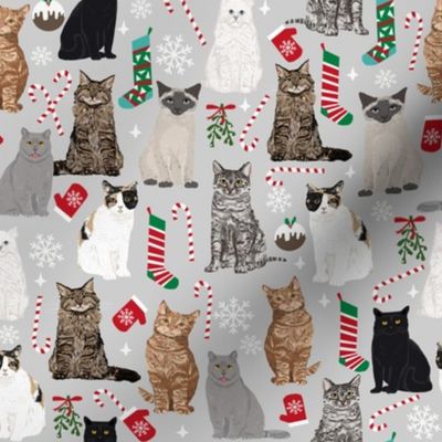 Christmas Cats fabrics christmas stocking candy cane mistletoe xmas grey