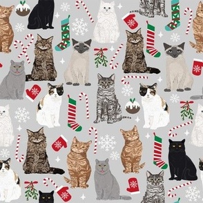 Christmas Cats fabrics christmas stocking candy cane mistletoe xmas grey