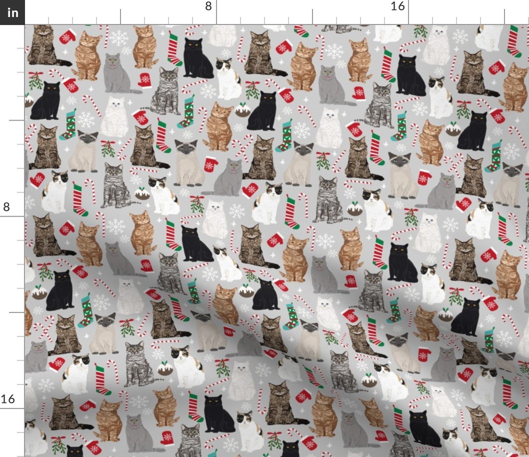 Christmas Cats fabrics christmas stocking candy cane mistletoe xmas grey