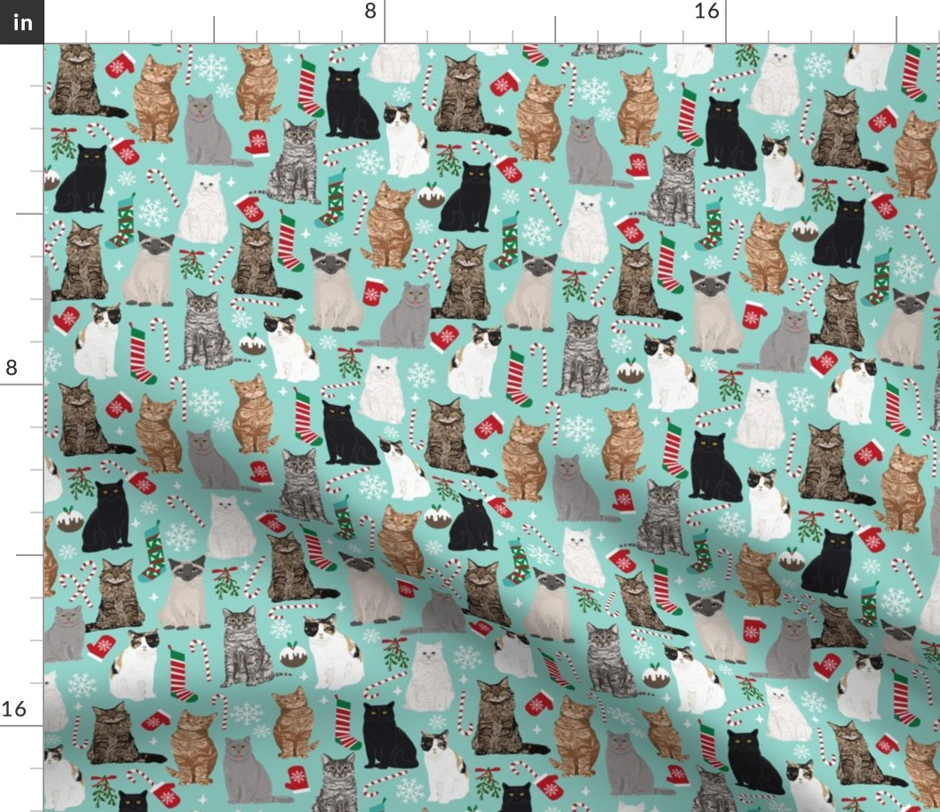 christmas cat fabric pattern print candy cane stocking mistletoe