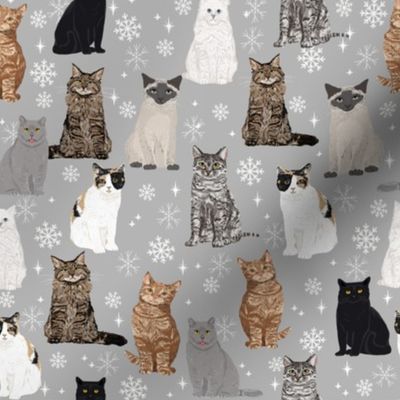 Christmas winter cat lady fabric snowflakes holiday theme