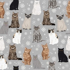 Christmas winter cat lady fabric snowflakes holiday theme