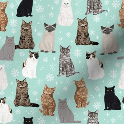 snow cats winter christmas cat fabric snowflakes