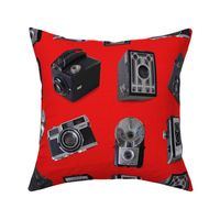 Vintage Cameras on red linen