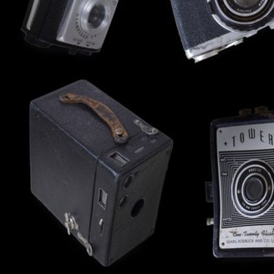 Vintage Cameras on black linen