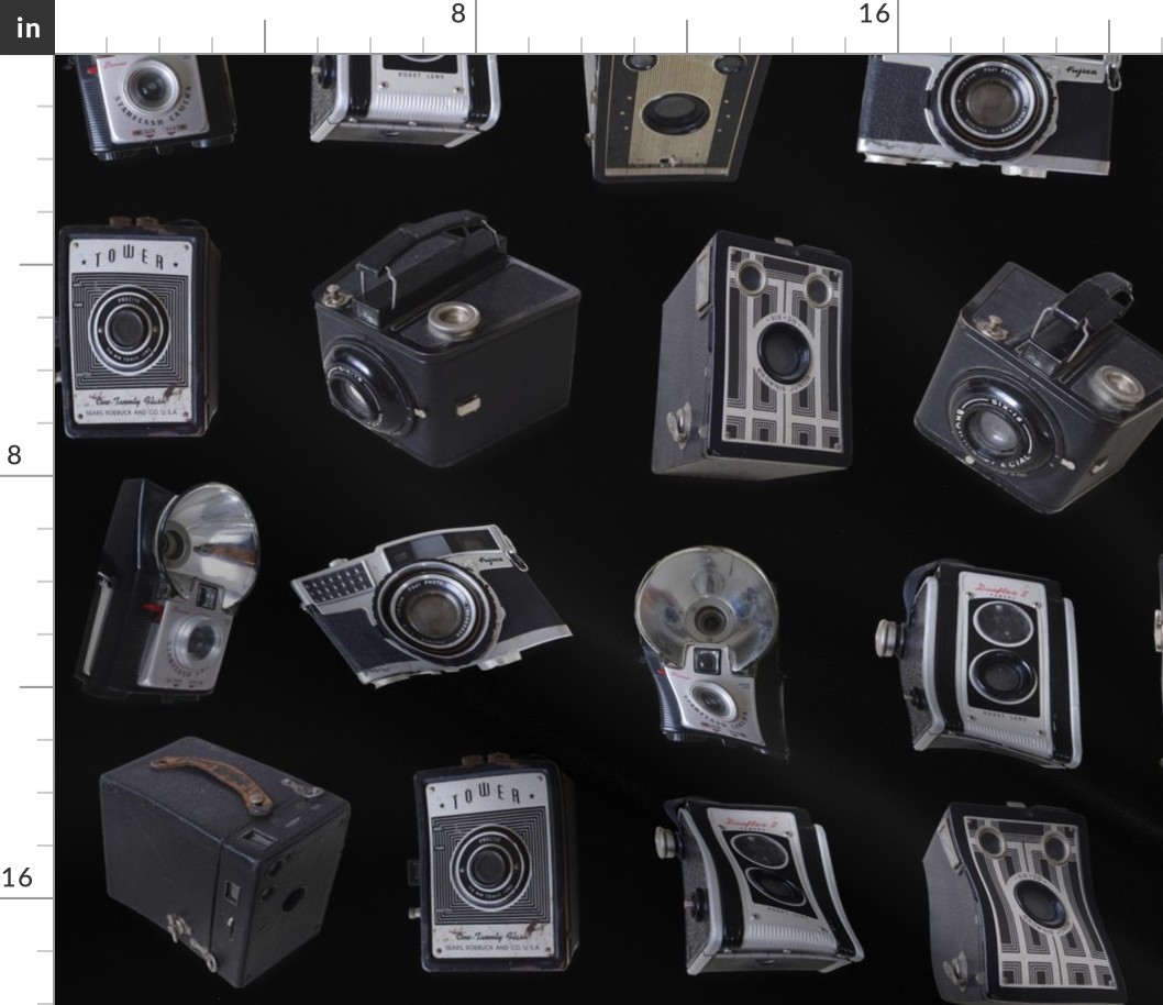 Vintage Cameras on black linen