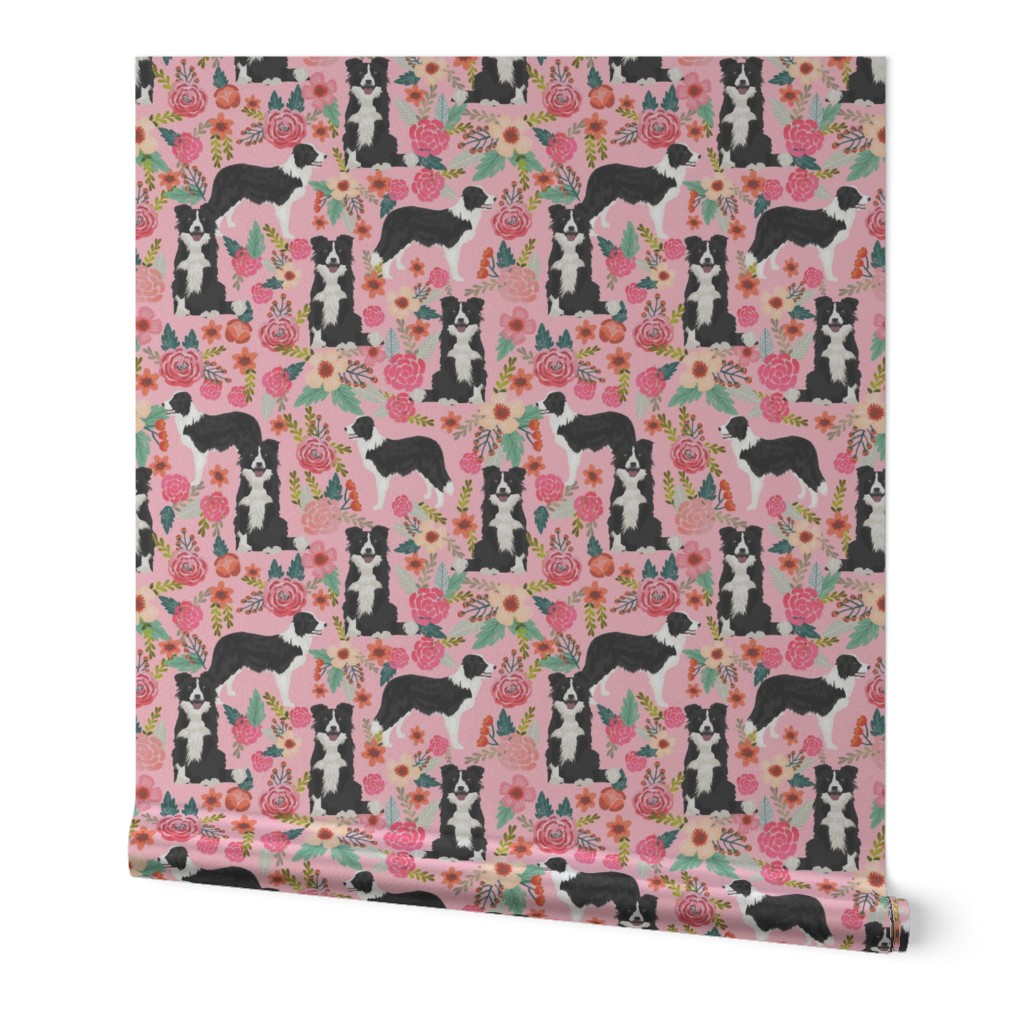 border collie florals cute pink flowers dog florals print best dog designs best dog prints cute border collies fabrics