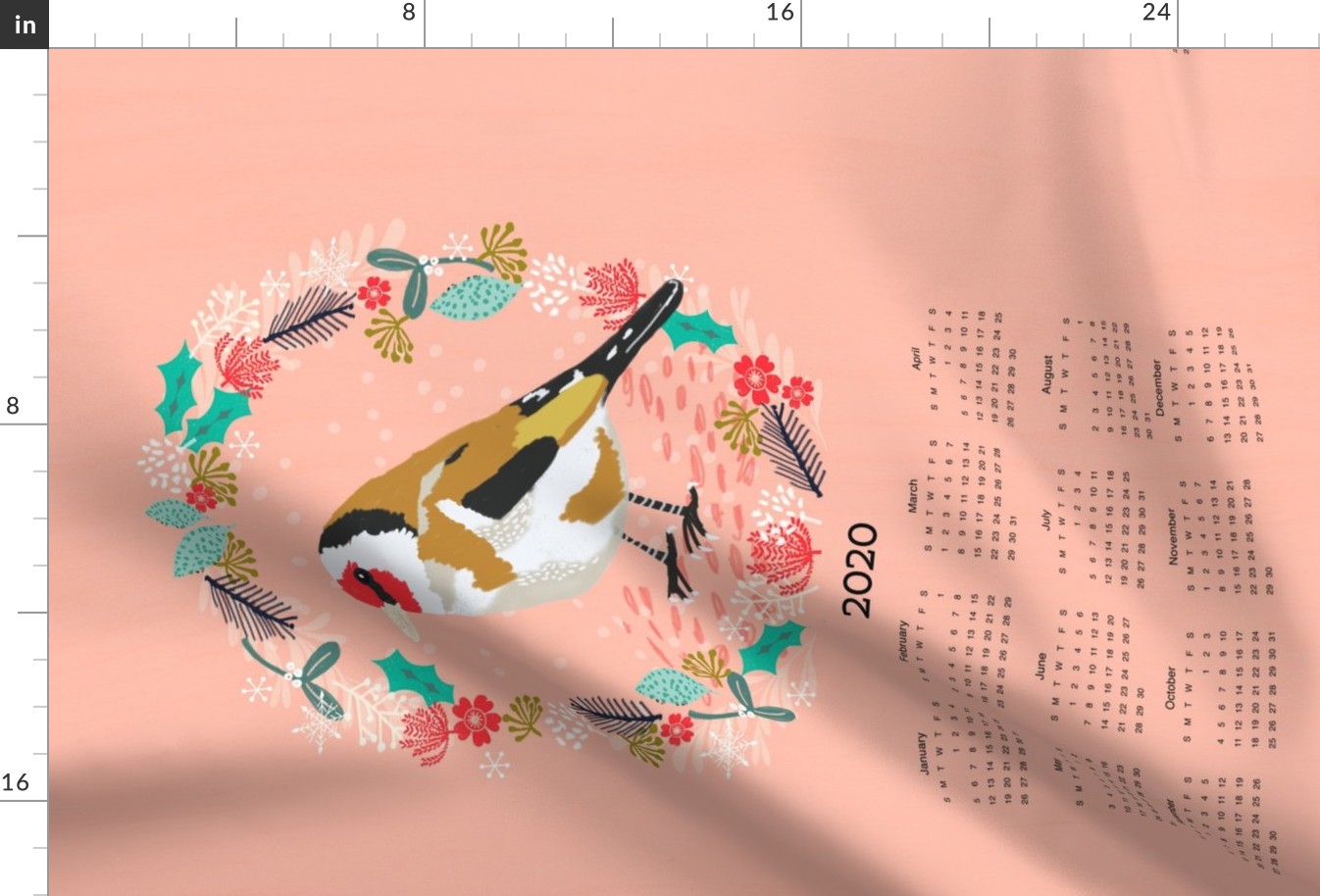 2020  goldfinch tea towel calendar bird design british garden birds by andrea lauren