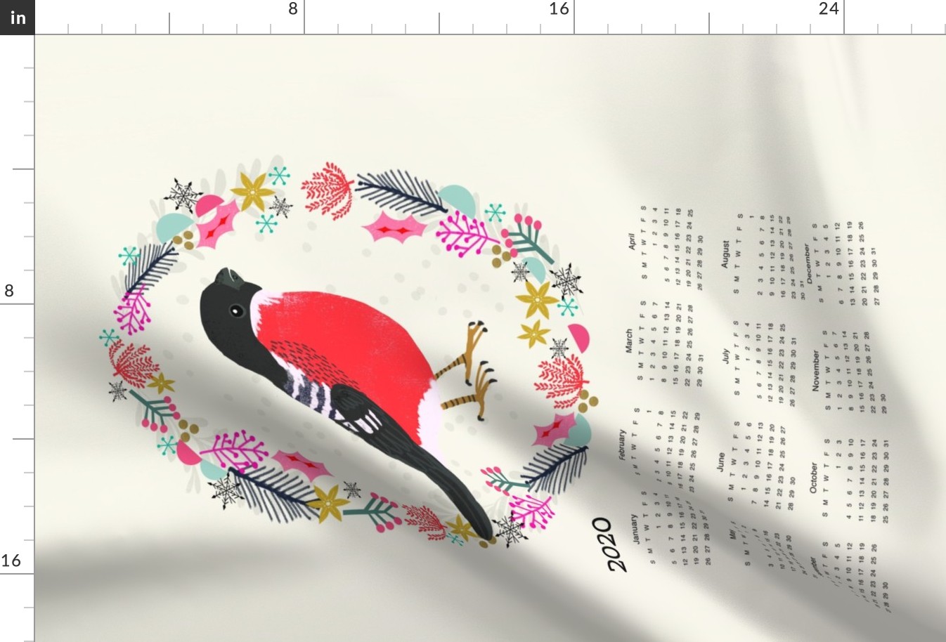 2020 bullfinch calendar birds garden songbird by andrea lauren tea towel calendar