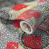 Lace Doilies Gift Wrap, yellow gray grey red black