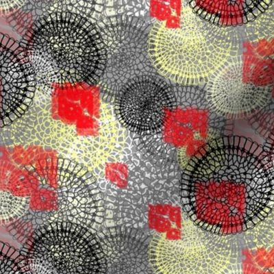 Lace Doilies Gift Wrap, yellow gray grey red black