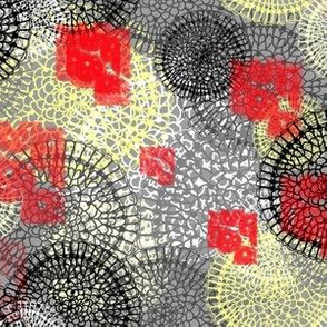 Lace Doilies Gift Wrap, yellow gray grey red black