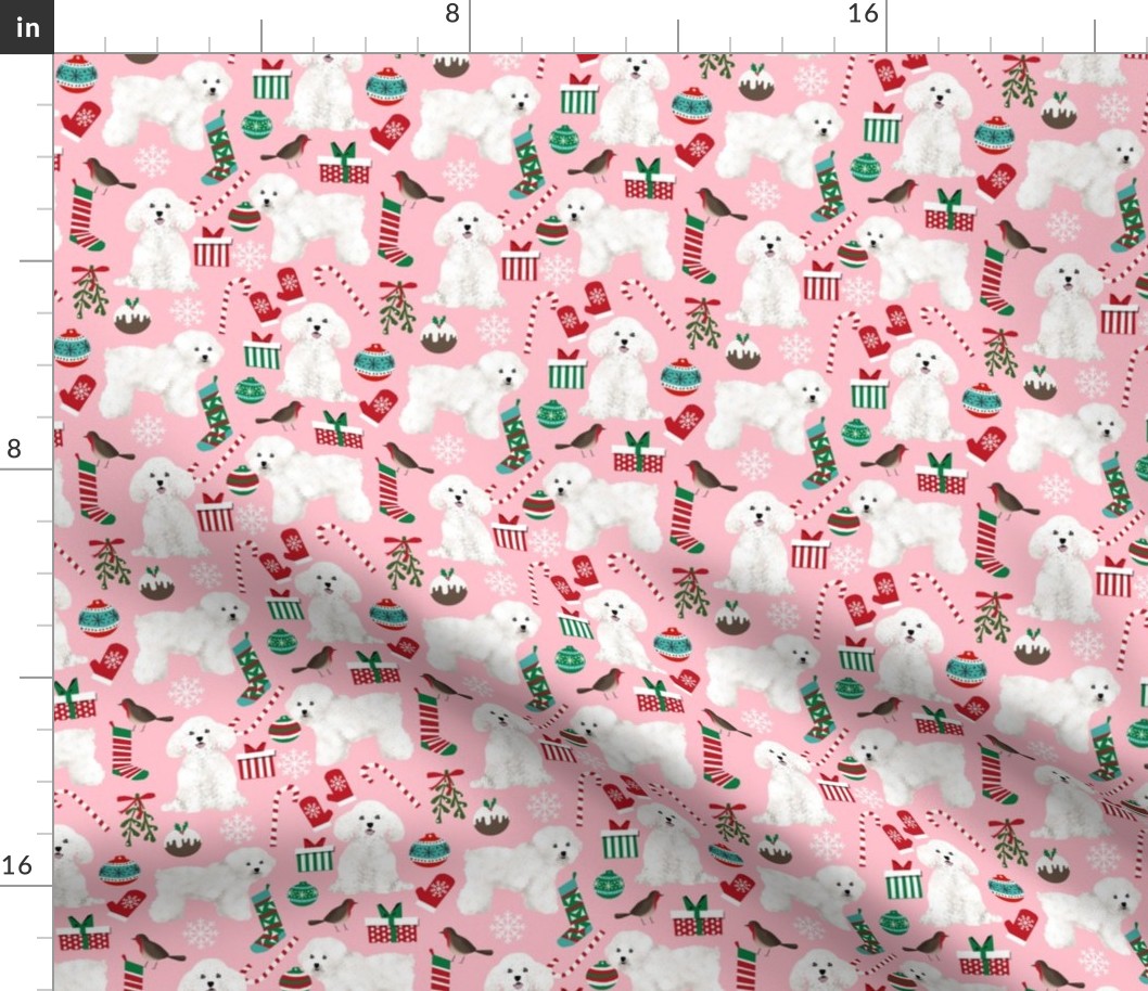 bichon frise dogs fabric cute dogs design for dog lovers cute dog fabric print bichon christmas