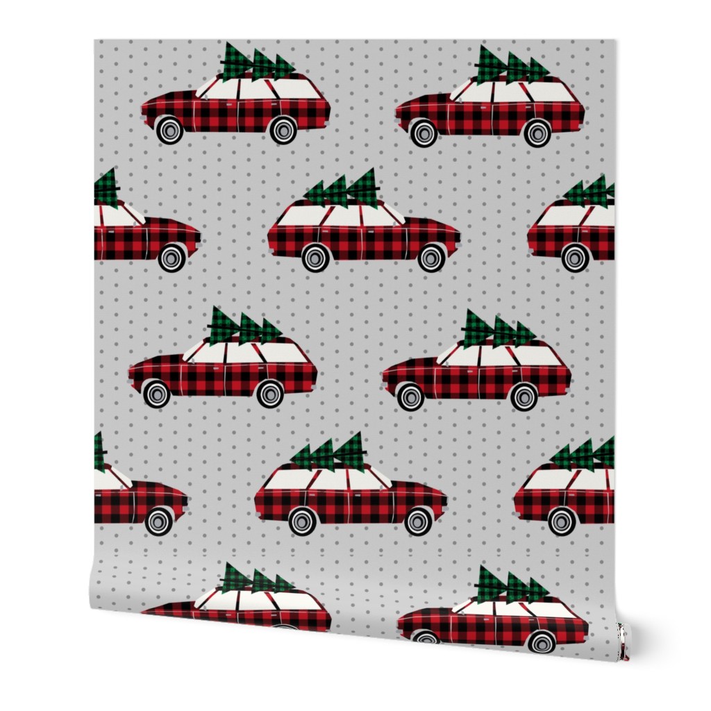 christmas wagon plaid christmas trees christmas fabric vintage retro christmas cars christmas trees on cars