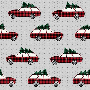christmas wagon plaid christmas trees christmas fabric vintage retro christmas cars christmas trees on cars