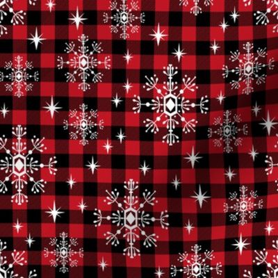 buffalo plaid snowflakes winter Fabric | Spoonflower