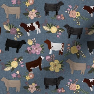 Mixed Floral Steers on Denim