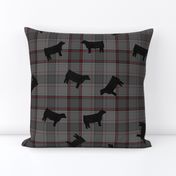 Black Steers on Grey & Red Plaid