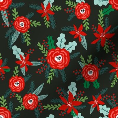 christmas floral florals poinsettias christmas posy red and green christmas fabric fir tree