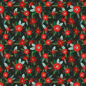 christmas floral florals poinsettias christmas posy red and green christmas fabric fir tree