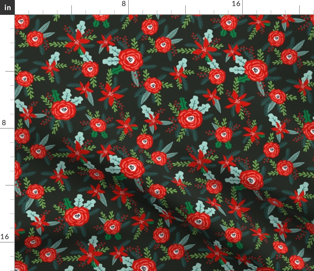 christmas floral florals poinsettias christmas posy red and green christmas fabric fir tree