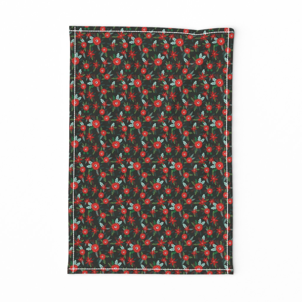 christmas floral florals poinsettias christmas posy red and green christmas fabric fir tree