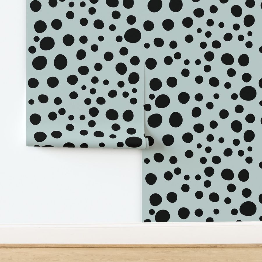 Leopard spots - black on seafoam blue, large dots on pale blue || by sunny afternoon