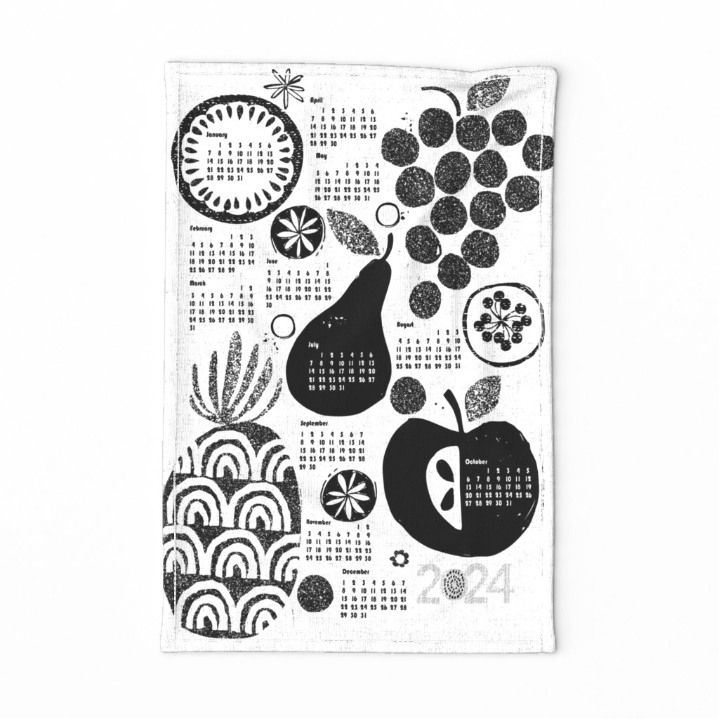  2024 More fruit tea towel calendar-b&w