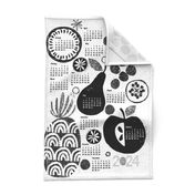  2024 More fruit tea towel calendar-b&w