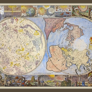 Heavens and Earth World Map, vintage, FQ