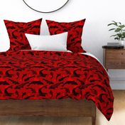 Koi Pond with Waves, Black on Red