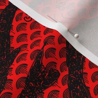 Koi Pond with Waves, Black on Red